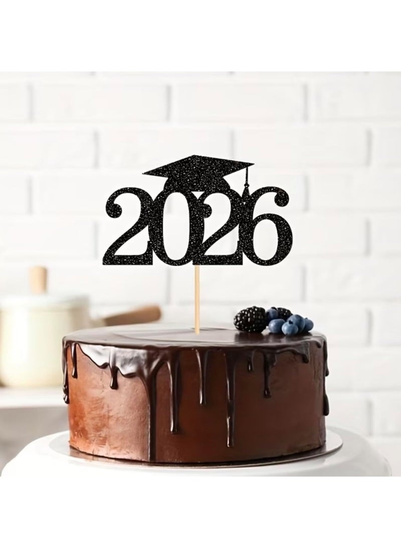 Welcome Back to School Class of 2026 Cake Topper, Black Glitter Graduation School Nursery End of er, GTerm, New Term, First Day Of School Celebration University Baking Decoration Muffins Sweet Treats Tableware Party Supplies - Image 4