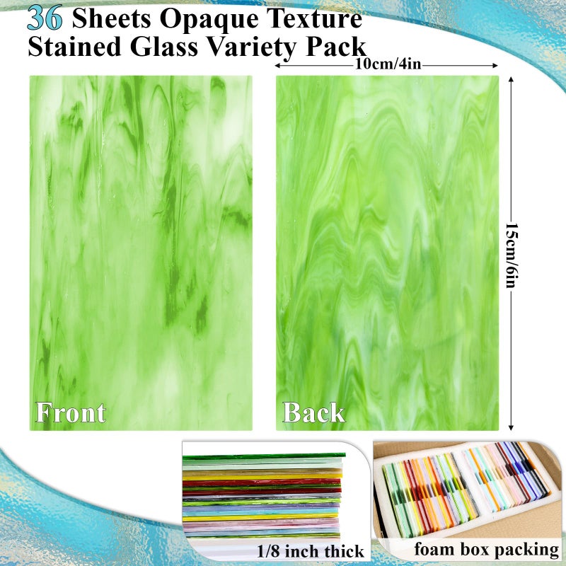 UZLU 36 Sheets Opaque Stained Glass Bulk Variety Pack, 4 x 6 Inch Mosaic Glass Tiles for Crafts, Assorted Colors Cathedral Art Glasses Sheets for Stained Glass Making Projects - Image 2