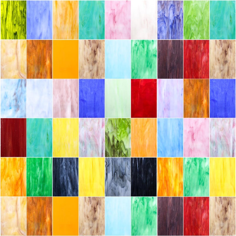 UZLU 36 Sheets Opaque Stained Glass Bulk Variety Pack, 4 x 6 Inch Mosaic Glass Tiles for Crafts, Assorted Colors Cathedral Art Glasses Sheets for Stained Glass Making Projects - Image 1