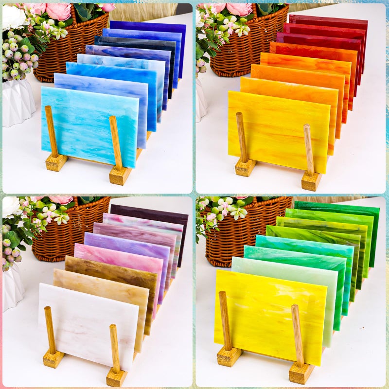 UZLU 36 Sheets Opaque Stained Glass Bulk Variety Pack, 4 x 6 Inch Mosaic Glass Tiles for Crafts, Assorted Colors Cathedral Art Glasses Sheets for Stained Glass Making Projects - Image 3