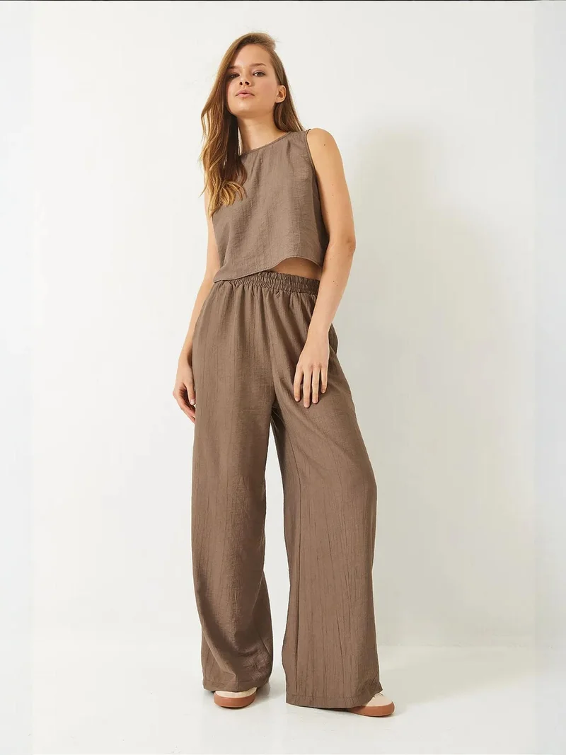 Bianco Lucci LUCCI High Waist Crop T-shirt and Wide Leg Pants Co-ord Set