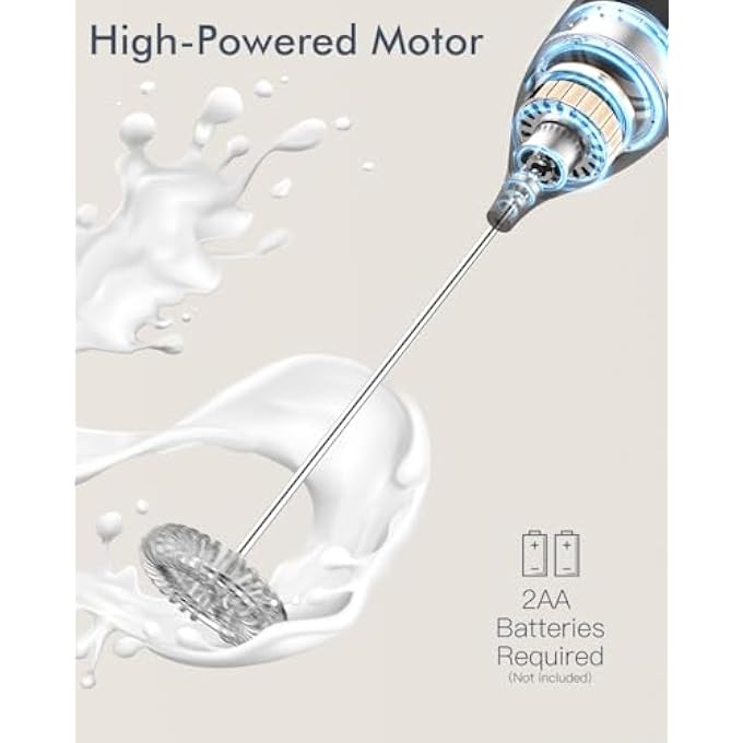 JIMYIU Powerful Milk Frother Handheld Battery Electric Foam Maker Frother Wand Drink Mixer With Stainless Steel Whisk For Coffee Matcha Lattes Cappuccino Black - Image 4