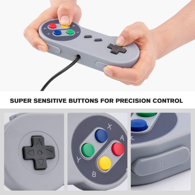 RII Game Controller, Retro USB Controller for PC Gaming, Super Classic Wired Game Emulator Controller for PC, Raspberry Pi, Windows,Mac,Liunx, Android (Grey, 2 Pack) - Image 5