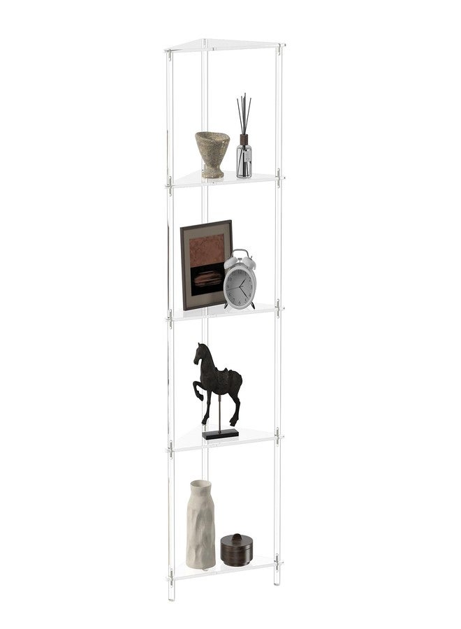 Eglaf Elgaf Acrylic 5-Tier Corner Shelf Stand - 11.7'' W Corner Display Shelves Storage Shelf for Collectibles, Plants, Books, 11.7’’ D x 11.7'' W x 53.3'' H, Triangle, Clear - Image 1