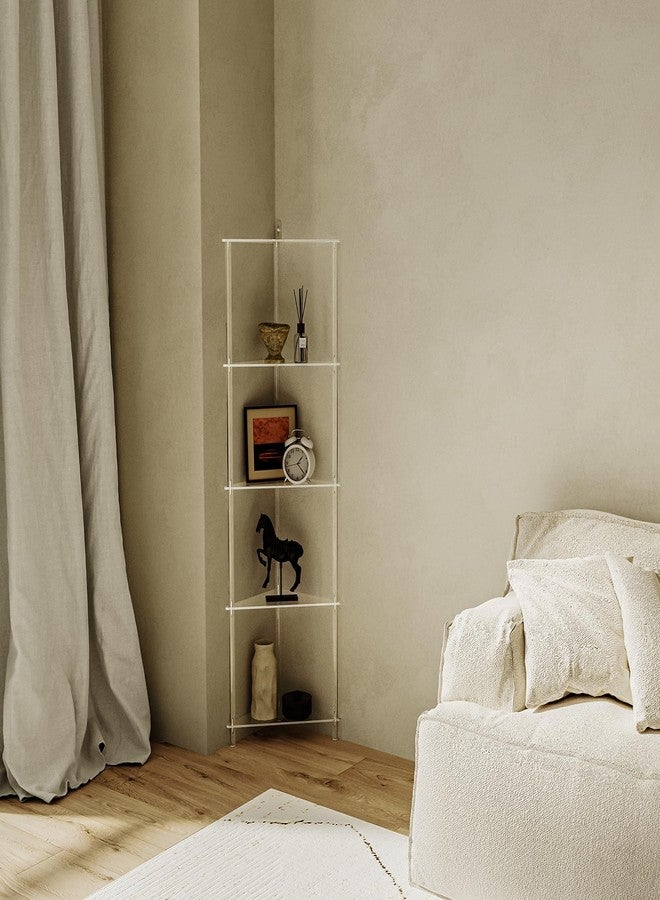 Eglaf Elgaf Acrylic 5-Tier Corner Shelf Stand - 11.7'' W Corner Display Shelves Storage Shelf for Collectibles, Plants, Books, 11.7’’ D x 11.7'' W x 53.3'' H, Triangle, Clear - Image 5