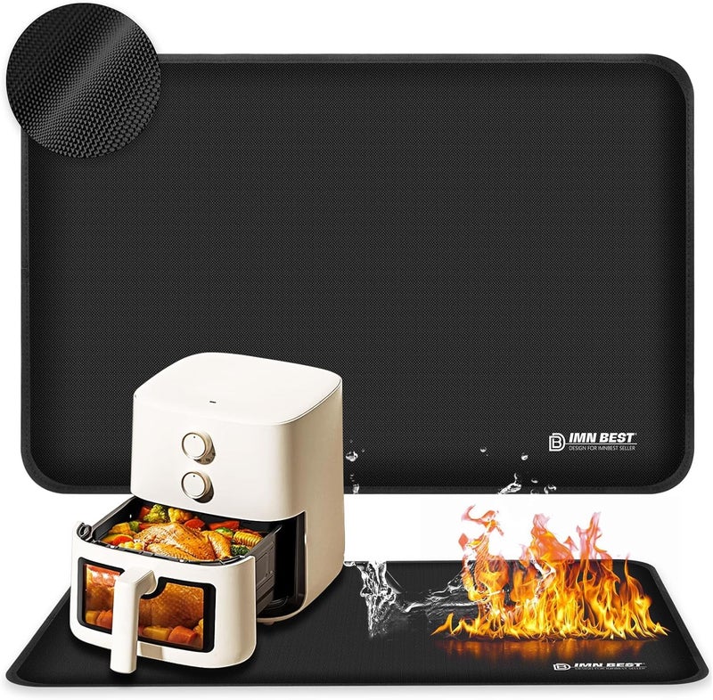 ImnBest Heat Resistant Mat 175X135 for Air Fryer Site Fireproof Silicone Mat for Kitchen Countertop Nonslip and Waterproof Countertop Protector Black - Image 2