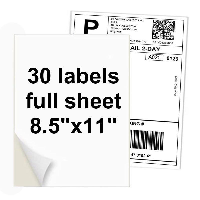 NefLaca 30 Full Sheets Sticker Paper for Laser & Ink Jet Printers, 8.5" x 11" Full Sheet Address Shipping Labels - Image 1