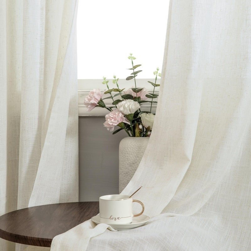 Pitalk 105 Inches Extra Long Living Room Linen Curtains & Drapes 2 Panels Set Grommet Farmhouse Semi Sheer Light Filtering Tall Curtains for High Ceiling Patio Door 105 Inch Length Cream Ivory Colored - Image 3