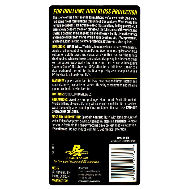 Meguiar's Flagship Premium Marine Wax M6316 - Synthetic RV and Boat - Durable Fiberglass and Gel Coat Protection for a Long-Lasting Shine - Professional-Grade with UV Protection, 16 Oz Liquid - Image 2