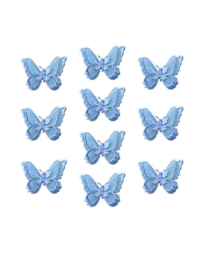 Butterfly Lace Trim, KASTWAVE 3D Double Layers Organza Patches Butterfly Lace Fabric Sewing Embroidery, DIY for Party, Wedding, Bridal, Women, Dress Decoration (10pcs Blue Butterfly)  - Image 1