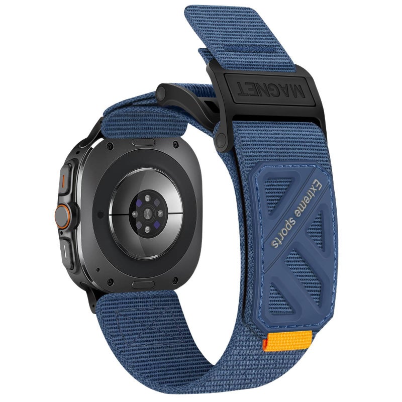 QX سوار ساعة ذكية سوار نايلون حلقي متوافق مع Samsung Galaxy Watch 8 بملاءمة قابلة للتعديل وحزام بديل للاستخدام اليومي باللون أزرق قابل للتعديل باللون الأزرق - Image 1