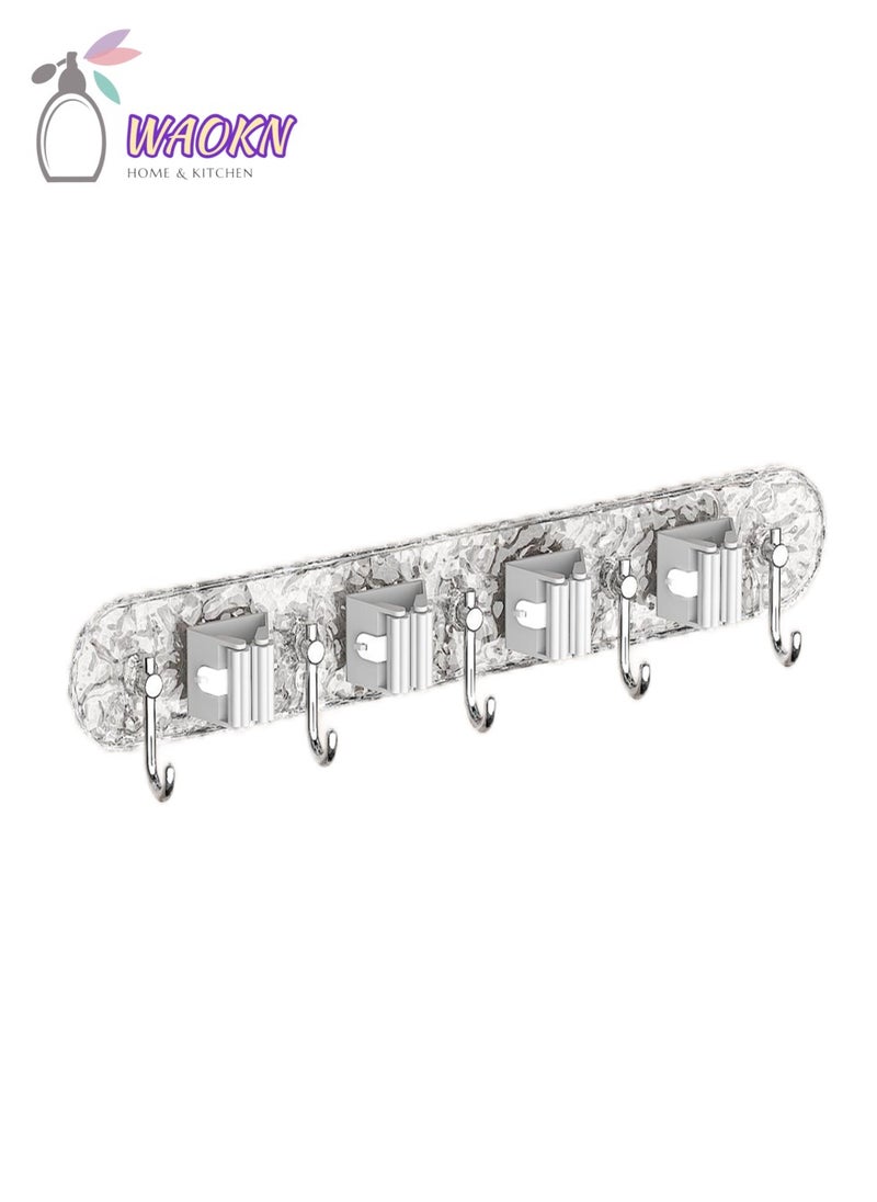 WAOKN 42.5cm Coat Hooks for Wall Self-Adhesive Hook Strong Load-Bearing Acrylic Hook Coat Hook with Rack Suitable for Bathroom Behind The Door Kitchen Can Hang Clothes Bath Towels No Punch Wall Hook Water Ripple Hook 4 Clip 5 Hook  - Image 1