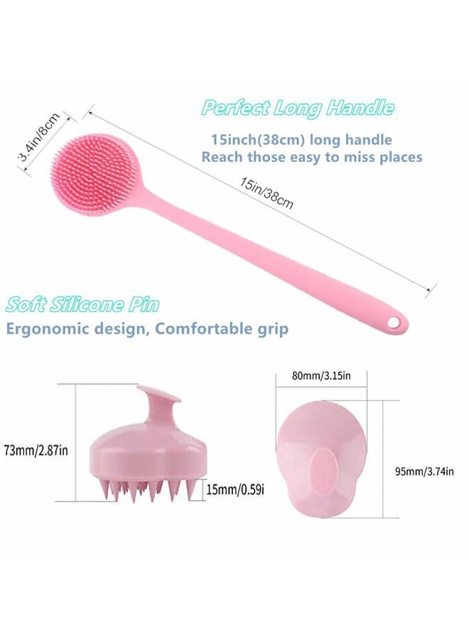 CINLITEK Silicone Shower Body Brush & Hair Scalp Massager Shampoo Brush, Long Handle Back Bath Brush,Exfoliating Body Scrubber, Back Scrubber for Shower, Hair dandruff shampoo Brush for Men,Women&Pets-2Pack - Image 3