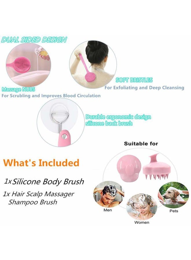CINLITEK Silicone Shower Body Brush & Hair Scalp Massager Shampoo Brush, Long Handle Back Bath Brush,Exfoliating Body Scrubber, Back Scrubber for Shower, Hair dandruff shampoo Brush for Men,Women&Pets-2Pack - Image 2