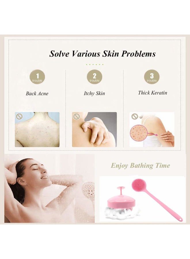 CINLITEK Silicone Shower Body Brush & Hair Scalp Massager Shampoo Brush, Long Handle Back Bath Brush,Exfoliating Body Scrubber, Back Scrubber for Shower, Hair dandruff shampoo Brush for Men,Women&Pets-2Pack - Image 5