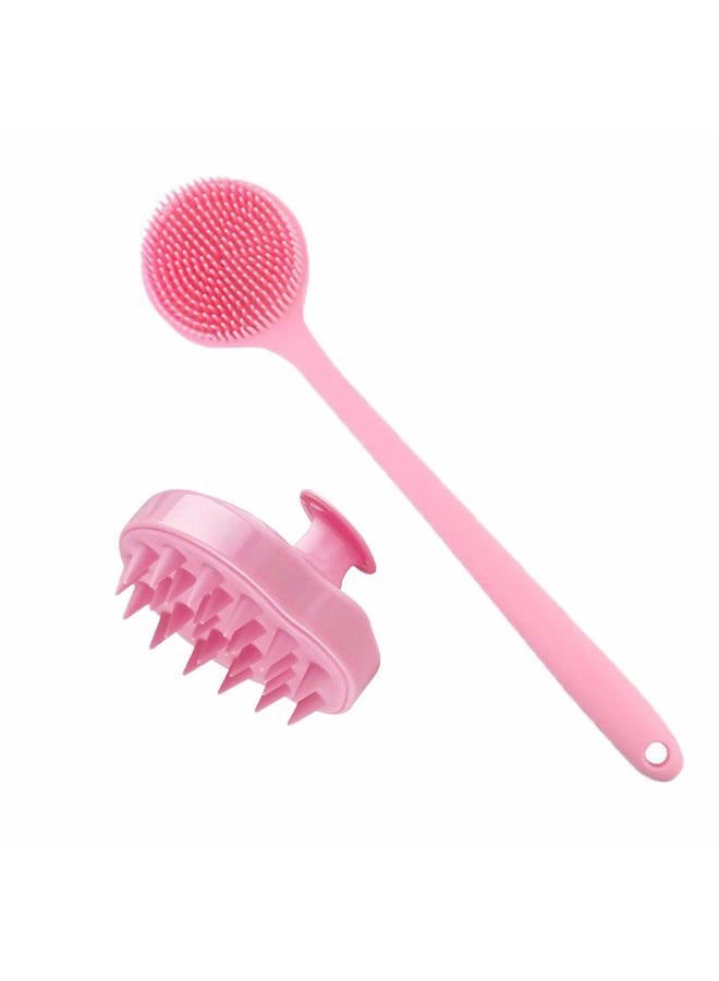 CINLITEK Silicone Shower Body Brush & Hair Scalp Massager Shampoo Brush, Long Handle Back Bath Brush,Exfoliating Body Scrubber, Back Scrubber for Shower, Hair dandruff shampoo Brush for Men,Women&Pets-2Pack - Image 1