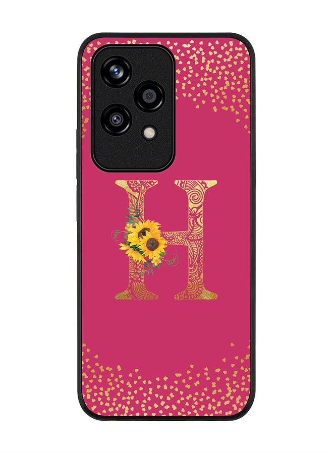 Stylizedd Rugged Black edge case for Honor 200 Lite, Slim fit Case Cover - Custom Monogram Initial Letter Floral Pattern Alphabet - H ( Deep Pink Rose ) - Image 1