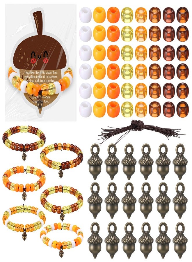 Tondiamo 36 Set Thanksgiving Bracelet Kit Fall Bracelet Crafts Kit Thanksgiving Acorns Shaped Beads and Card with Jute Twine for Jewelry Making Fall Classroom DIY Games Activities Prizes - Image 1
