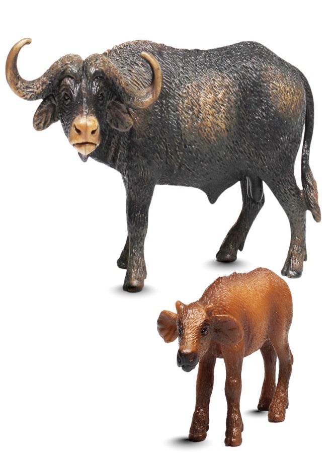 MALLEXO 2PCS Realistic Buffalo with Baby Calf Animal Toys for Kids 3+ | Attractive Cow Miniature Animals Action Figures Toy Set for Boys & Girls Birthday Gifts for Children Education | Decoration Item - Image 1