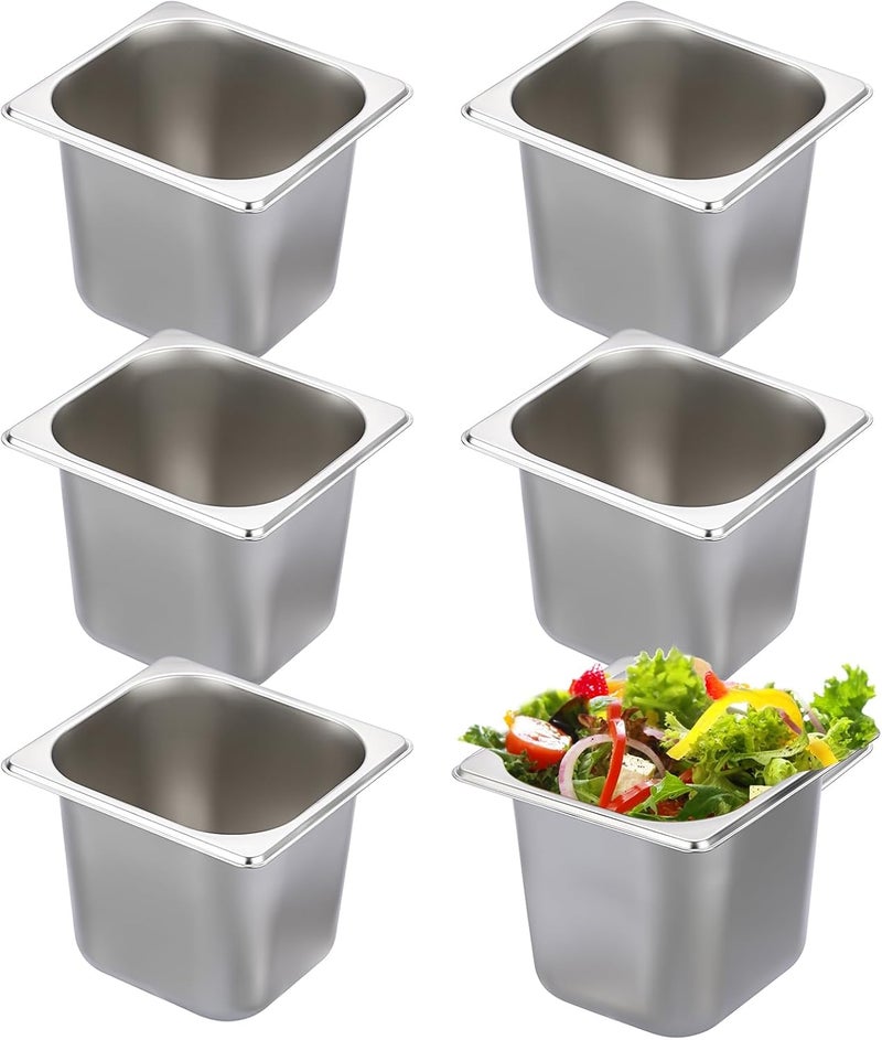 BSTKEY 6 Pack 1/6 Size 6 Inch Deep Hotel Pan, Stainless Steel Steam Table Pans, Stackable Catering Metal Pan Commercial Food Pans for Kitchen Restaurant Buffet Party Supplies - Image 1