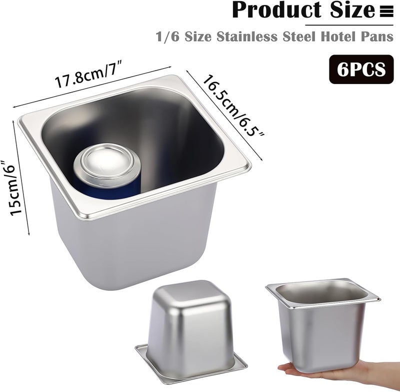 BSTKEY 6 Pack 1/6 Size 6 Inch Deep Hotel Pan, Stainless Steel Steam Table Pans, Stackable Catering Metal Pan Commercial Food Pans for Kitchen Restaurant Buffet Party Supplies - Image 2