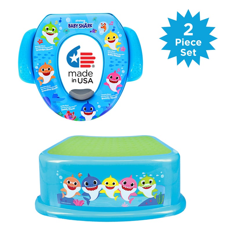 ginsey Pinkfong Baby Shark 2 Piece Essential Potty Training Set - Soft Cushion, Baby Potty Training, Safe, Easy to Clean, Step Stool - Image 2