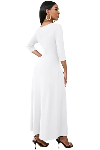 FANDEE Women 3 4 Sleeve Loose Plain Casual Long Maxi Dresses, White Large - Image 4