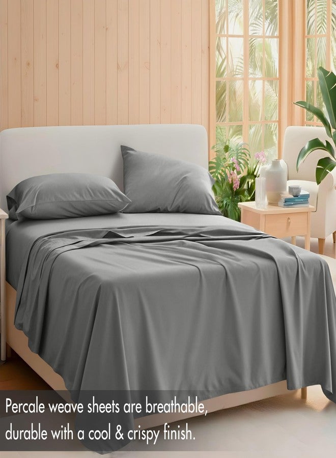 RUVANTI 100% Cotton King Size Sheets Set, 4 Pieces, Soft & Breathable Percale Weave Bedding, Deep Pocket 16", Hotel Standard, Crisp Cool Feel, Durable, Perfect Dyed Bed Sheet, Dark Grey - Image 2