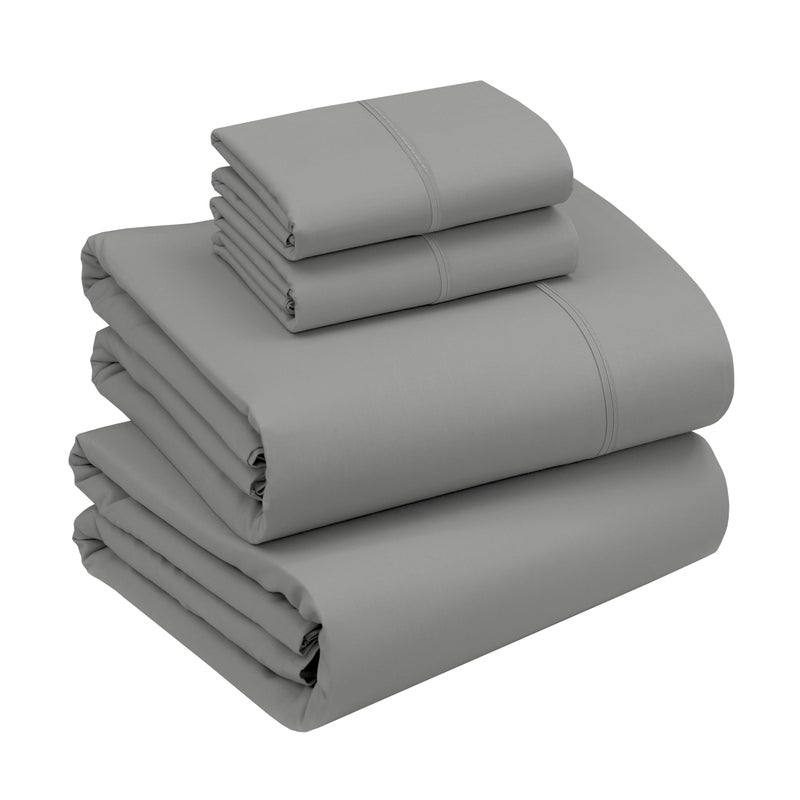 RUVANTI 100% Cotton King Size Sheets Set, 4 Pieces, Soft & Breathable Percale Weave Bedding, Deep Pocket 16", Hotel Standard, Crisp Cool Feel, Durable, Perfect Dyed Bed Sheet, Dark Grey - Image 1