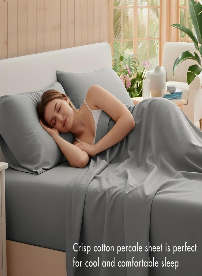 RUVANTI 100% Cotton King Size Sheets Set, 4 Pieces, Soft & Breathable Percale Weave Bedding, Deep Pocket 16", Hotel Standard, Crisp Cool Feel, Durable, Perfect Dyed Bed Sheet, Dark Grey - Image 3