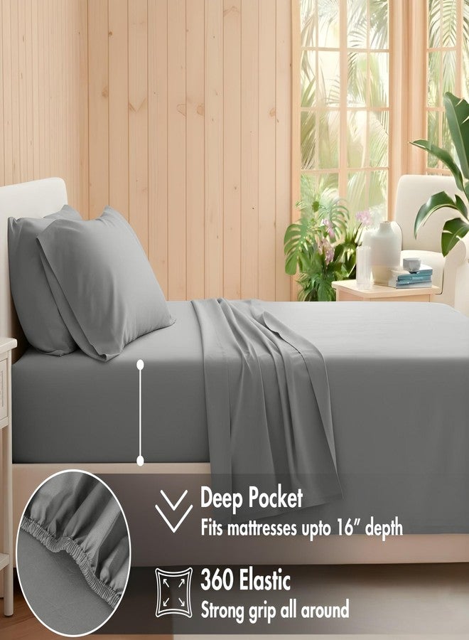 RUVANTI 100% Cotton King Size Sheets Set, 4 Pieces, Soft & Breathable Percale Weave Bedding, Deep Pocket 16", Hotel Standard, Crisp Cool Feel, Durable, Perfect Dyed Bed Sheet, Dark Grey - Image 4