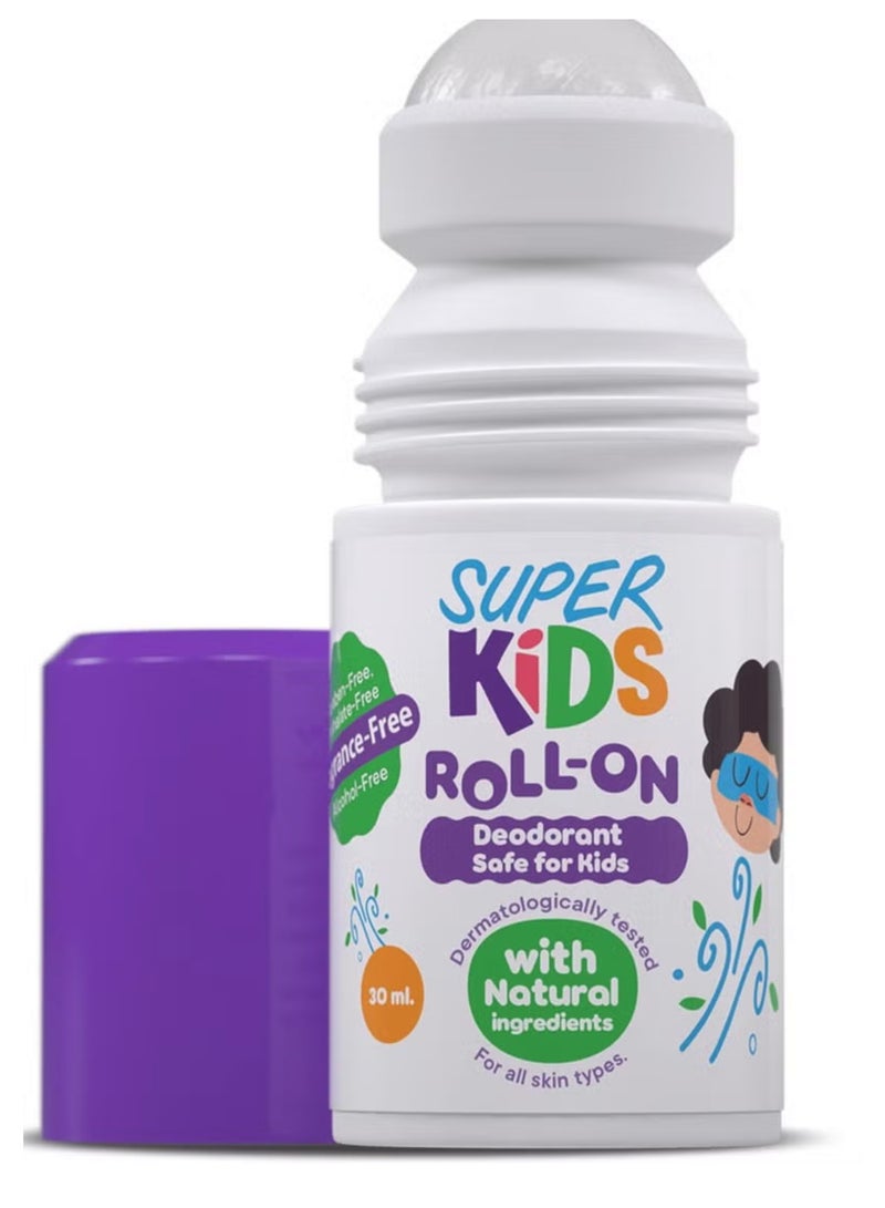 SUPER KIDS Roll-On Deodorant for Kids – Fragrance-Free, Natural & Safe – 30ml