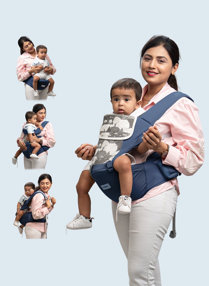 بيبي حاملة أطفال إرجونست ٦ في ١ لحديثي الولادة | حاملة أطفال مزودة بمقعد للورك، ودعم أسفل الظهر، وجيوب تخزين | حقائب حمل مريحة مع مشبك أمان، ووسادة مقعد عريضة، وحاملة أطفال شبكية قابلة للتهوية، لون أزرق، من عمر ٠ إلى ٣ سنوات - Image 1