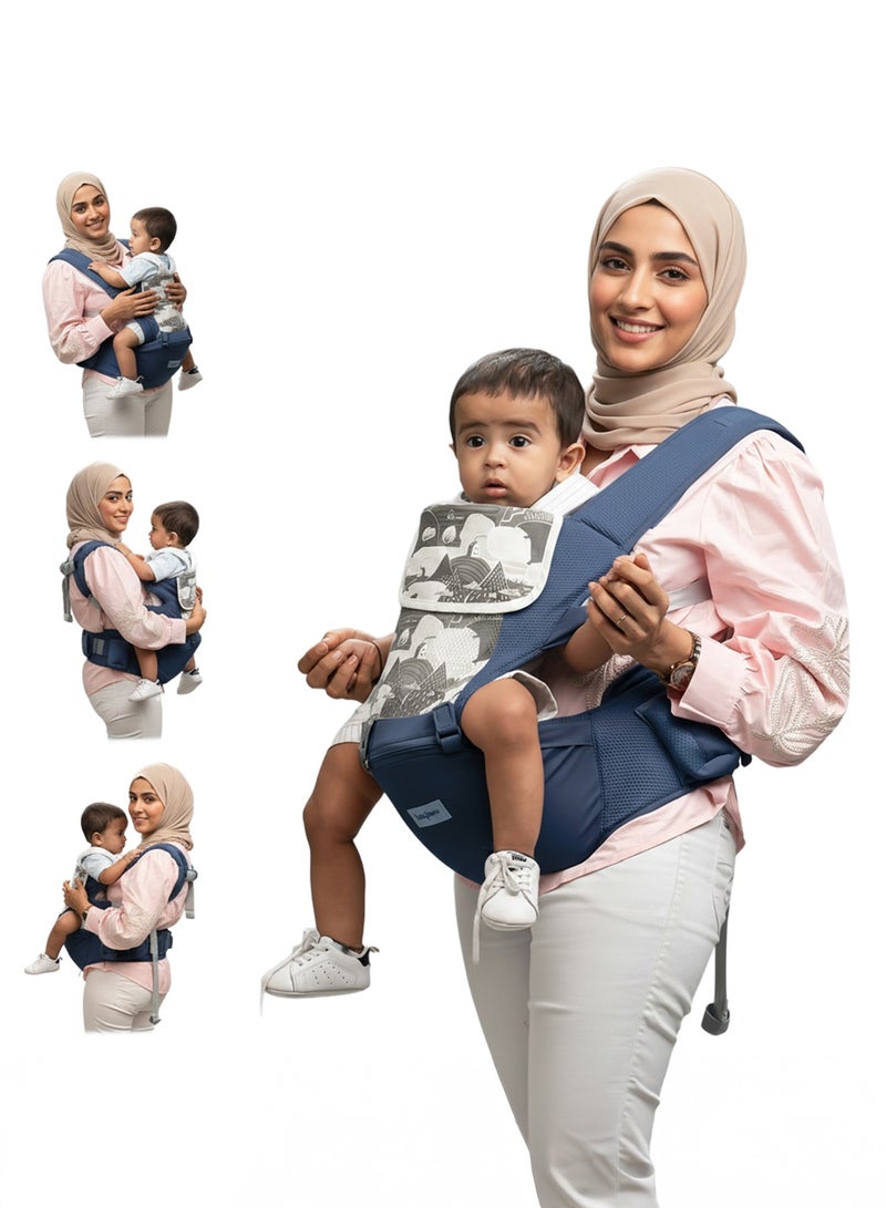 BAYBEE Ergonest 6 in 1 Baby Carrier for New Born | Baby Carrier with Hip Seat, Lumbar Support & Storage Pockets | Ergonomic Sling Carry Bags with Safety Buckle, Wide Seat Cushion & Breathable Mesh Baby Carrier for 0 to 3 Years Blue - Image 1