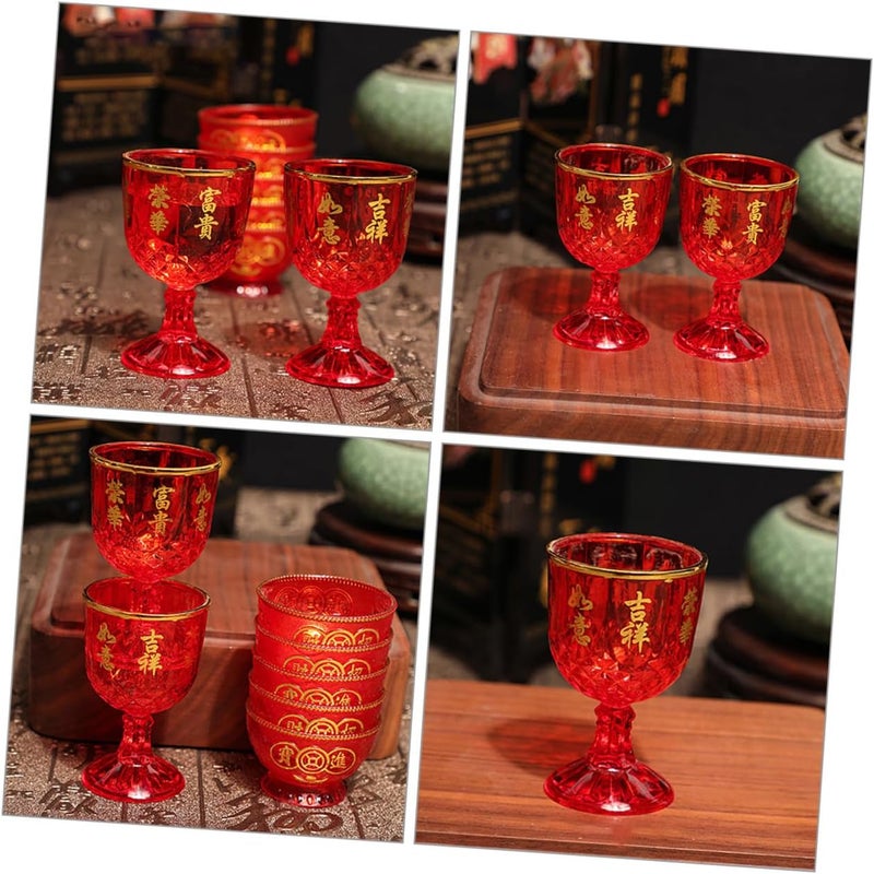 VICASKY 12pcs Red Plastic Wine Cups 40ml Stemmed Small Whiskey Shot Mugs Chinese Wedding Banquet Festive Party Tableware - Image 5