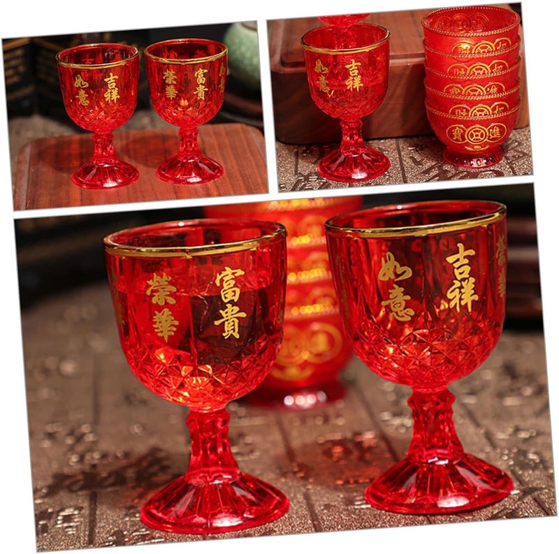 VICASKY 12pcs Red Plastic Wine Cups 40ml Stemmed Small Whiskey Shot Mugs Chinese Wedding Banquet Festive Party Tableware - Image 4