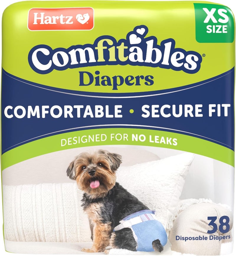Hartz ® Comfitables® Disposable Dog Diapers, Size Extra Small 38 count, Comfortable & Secure Fit, Easy to Put On, Super Absorbent Male and Female Diaper - Image 1