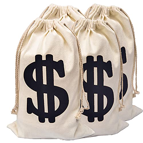 Eylola 4 Pack Money Bags Money Bags for Party Decor 118 x 157 Inches Money Bag Robber Costume Money Bag Dollar Sign Carrying Sack for Toy Party Favor Bank Robber Pirate Cowboy Cosplay Theme Party - Image 1