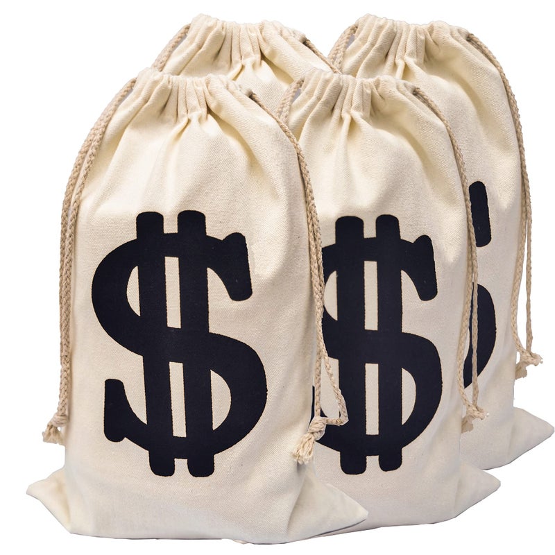 Eylola 4 Pack Money Bags Money Bags for Party Decor 118 x 157 Inches Money Bag Robber Costume Money Bag Dollar Sign Carrying Sack for Toy Party Favor Bank Robber Pirate Cowboy Cosplay Theme Party - Image 2