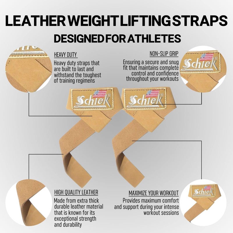 Schiek Sports Model 1000LLS Leather Weight Lifting Straps (Tan) - Image 3