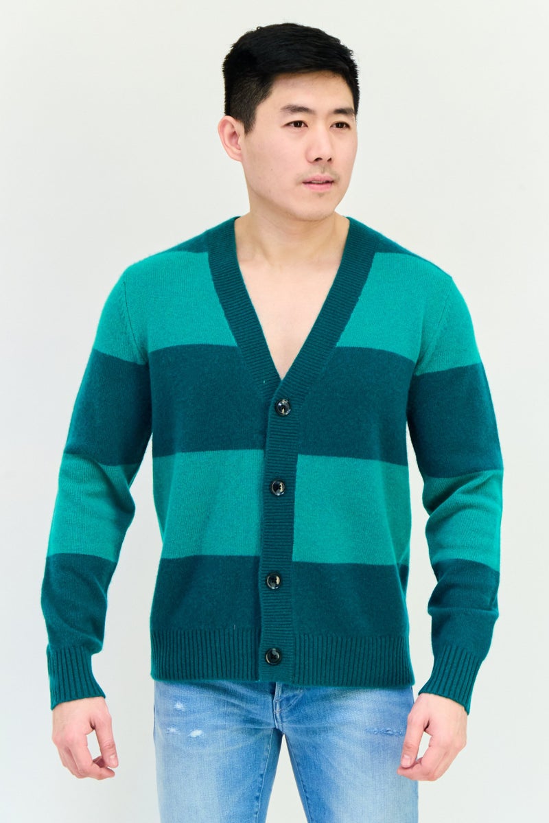 ESPRIT Men V-Neck Stripe Cardigan, Multicolor  - Image 1