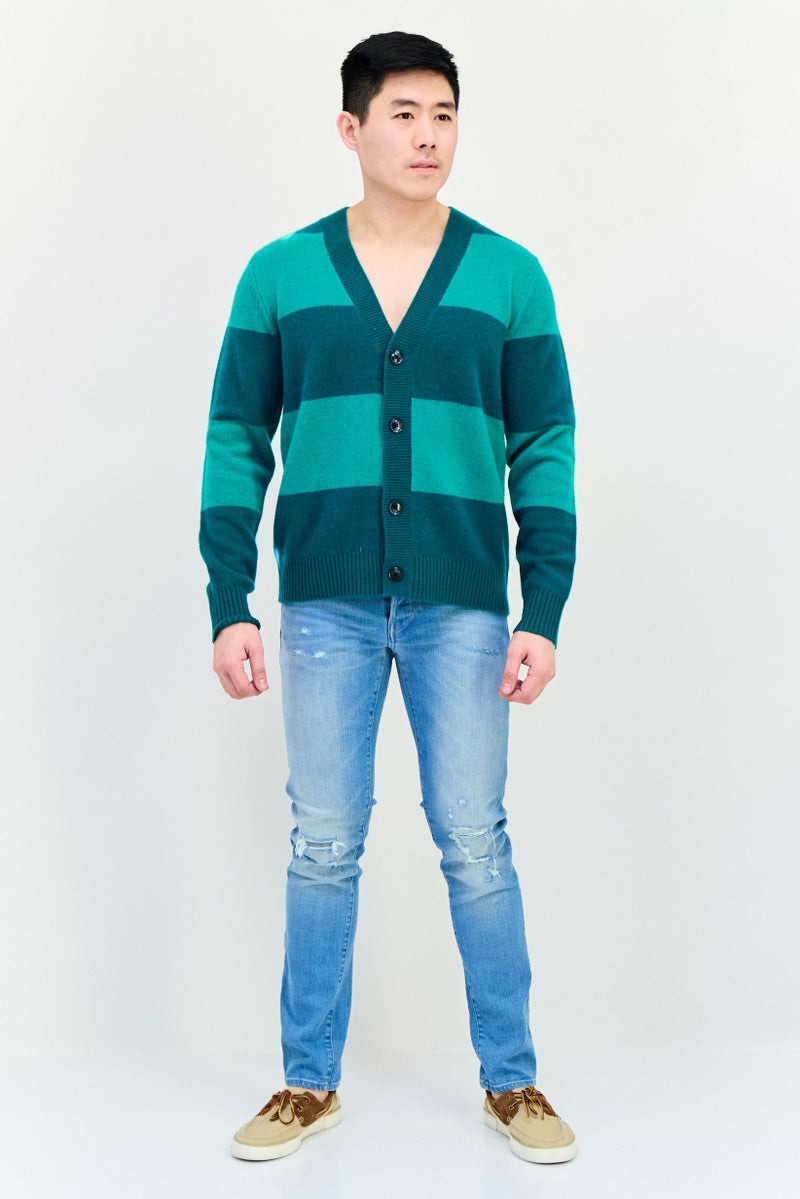 ESPRIT Men V-Neck Stripe Cardigan, Multicolor  - Image 2