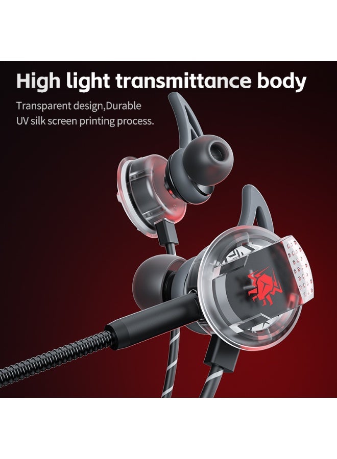 Plextone RX3 MERCURY Wired Gaming Earphones with 3.5mm AUX Jack and Type-C Connector for Android Phones, iPhone 15 of all models, and iPhone 16 of all models, with a long noise-isolating microphone, a durable, transparent design, soft, light, and comfortable for the ear, black color - Image 2