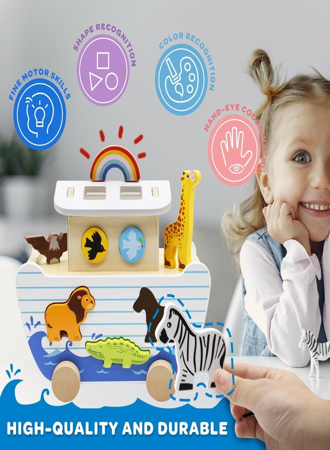 bpmfkid Noah's Ark Wooden Toy Set, Educational Wooden Animal Toys for Toddlers, Montessori Shape Sorter Educational Toys, Bible Story Engagement & Perfect Baptism, Christening Gift for 2-4 Y - Image 4