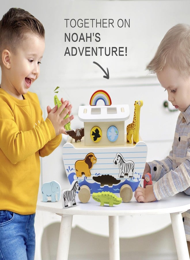 bpmfkid Noah's Ark Wooden Toy Set, Educational Wooden Animal Toys for Toddlers, Montessori Shape Sorter Educational Toys, Bible Story Engagement & Perfect Baptism, Christening Gift for 2-4 Y - Image 2