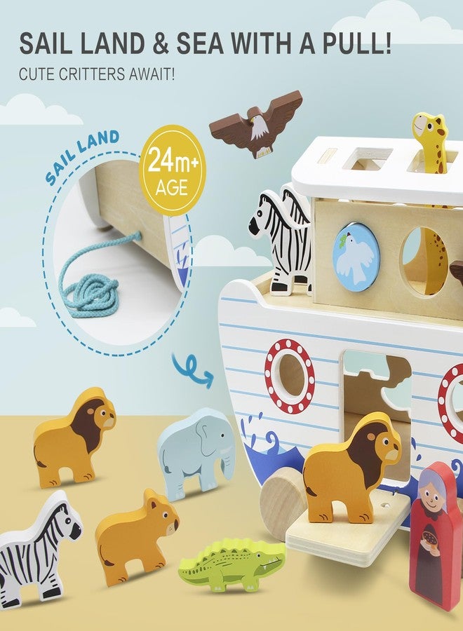 bpmfkid Noah's Ark Wooden Toy Set, Educational Wooden Animal Toys for Toddlers, Montessori Shape Sorter Educational Toys, Bible Story Engagement & Perfect Baptism, Christening Gift for 2-4 Y - Image 5