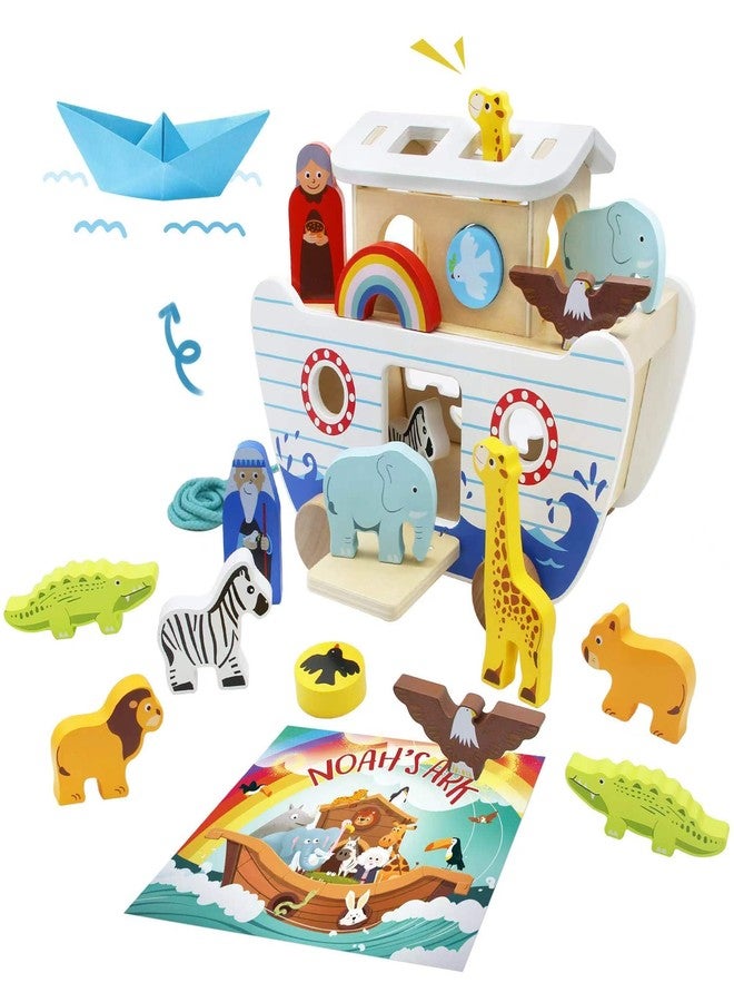 bpmfkid Noah's Ark Wooden Toy Set, Educational Wooden Animal Toys for Toddlers, Montessori Shape Sorter Educational Toys, Bible Story Engagement & Perfect Baptism, Christening Gift for 2-4 Y - Image 1