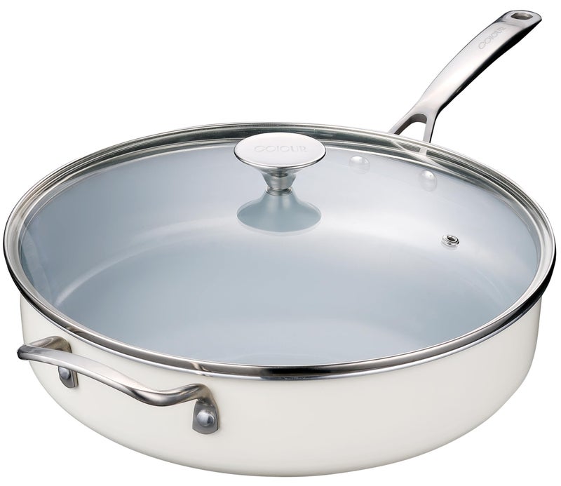 Coicur Nonstick SautÃ© Pan with Lid 5 QT Deep Frying Pan with Stainless Steel Helper Handle 12 inch Large Skillet Ceramic Jumbo Cooker for Healthy Cooking, Induction Compatible Cookware, PFOA Free - Image 1