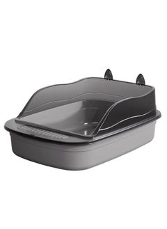 Cat Litter Box, Semi-Enclosed Sifting Litter Box with High Sides Detachable Small Pet Toilet Open Top Litter Tray for Kitten, Kitty, Rabbit-Black