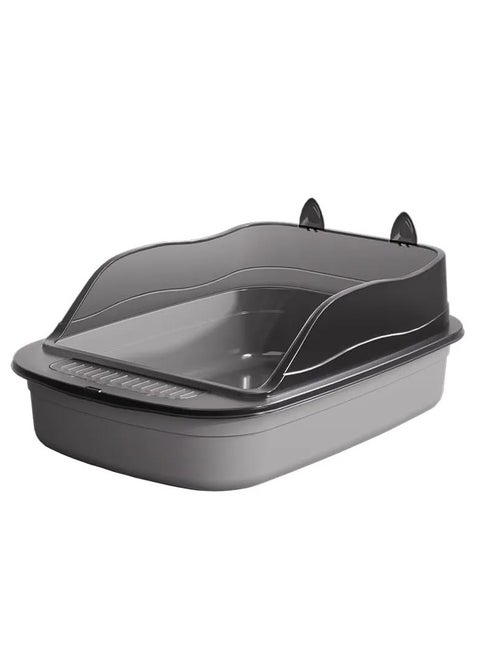 Cat Litter Box, Semi-Enclosed Sifting Litter Box with High Sides Detachable Small Pet Toilet Open Top Litter Tray for Kitten, Kitty, Rabbit-Black
